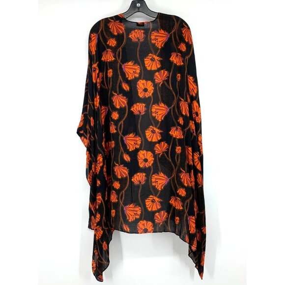 Saachi Kimono Black Poppy Field Floral Print Open Front Flowy - Picture 7 of 9